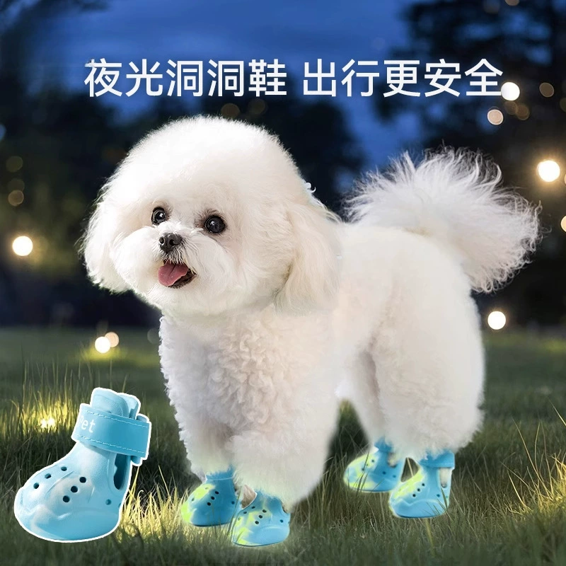 Летние светящиеся сабо, светящаяся обувь для собак, чехлы для ног для домашних животных, собаки маленького и среднего размера, сандалии Тедди, меховая детская обувь, дышащая