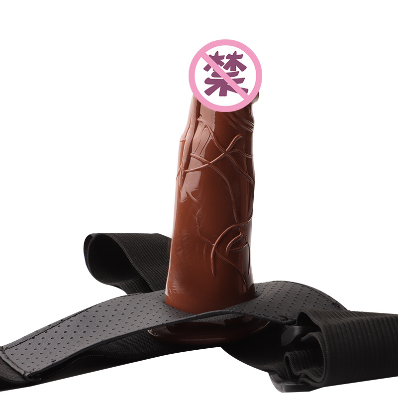 Adjustable Hollow Dildo Cover Leather Pants, Soft TPE Wearable Extender, Large Black — detail image 12