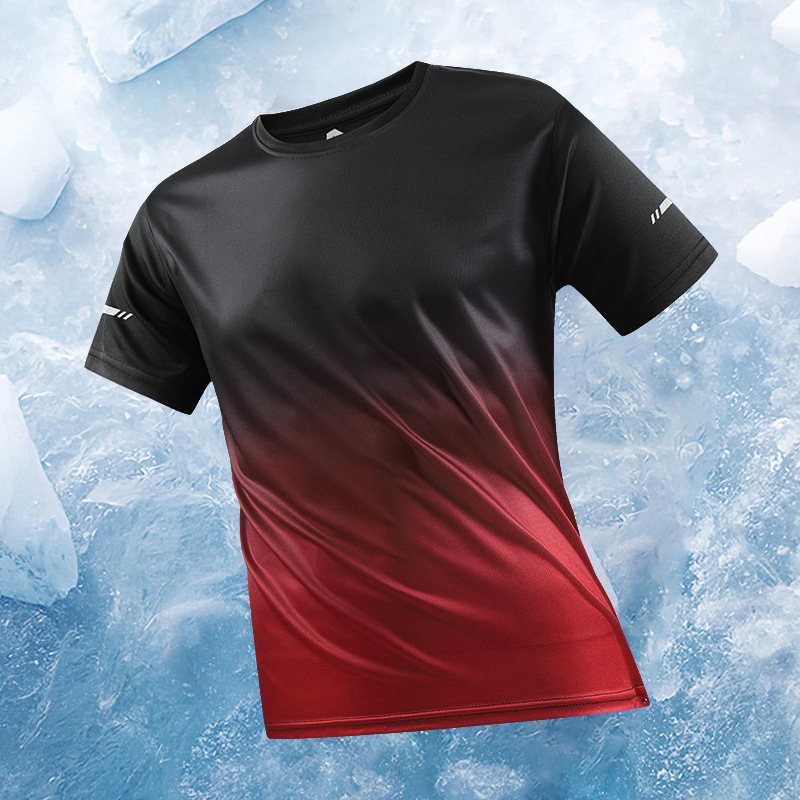 Ice Silk Short-sleeved T-shirt Men's and Women's Gradient Summer New Men's Crewneck Young Couple Sports Outdoor Running Top