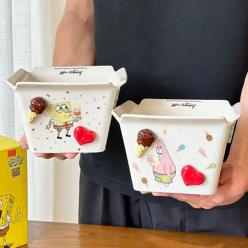 Bob Esponja pie de gran estrella de cerámica frita tazón casero nuevo alto valor pareja fruta ensalada tazón regalo de cumpleaños