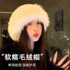 漁師の帽子、イミテーションファーミンクファー、高級ふわふわレディーススタイル、大きな頭囲の豪華な帽子、冬用暖かいプルオーバーハット