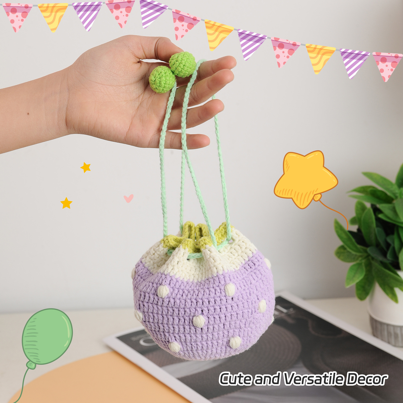 폴카 도트 드로스트링 백 - 보라색