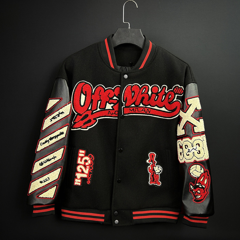 Cross-Border E-Commerce Football Fashion Men's Embroidered Bomber Jacket Hip-Hop Letter Stitching Leather Baseball Uniform Y2K