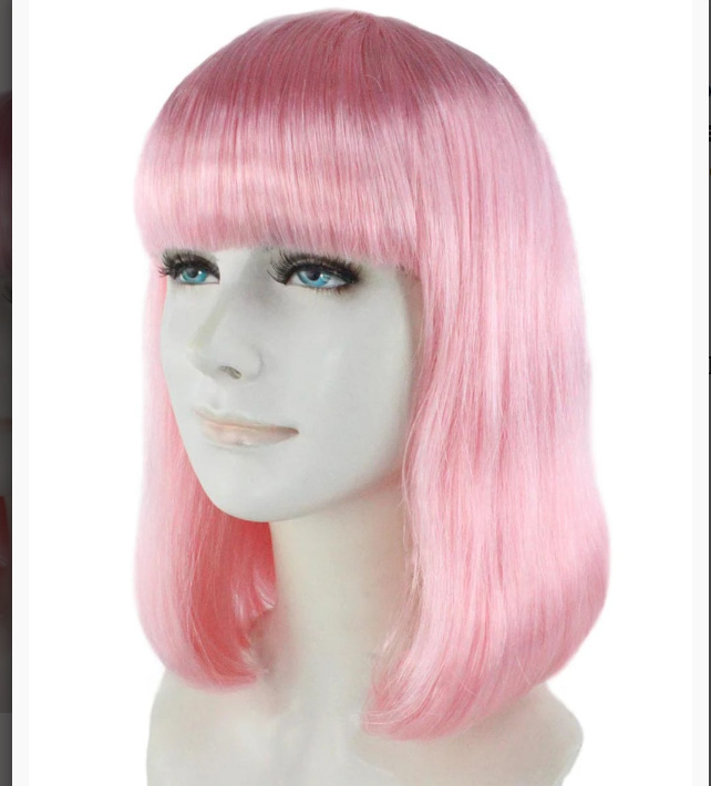 Peluca de cabeza Bobo rosa claro para mujer NEWLOOK peluca de Halloween para actividades de fiesta sin sombrero transpirable