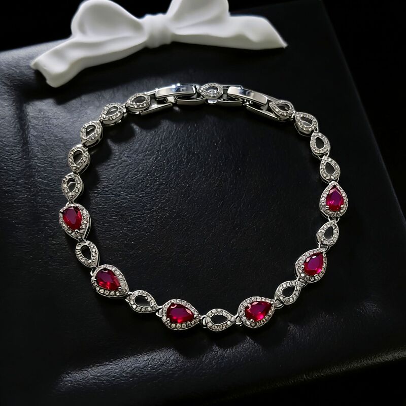Cultivated Ruby and Sapphire Teardrop-Shaped Bracelet, Light Luxury, High-End, Personalized, Full Diamond-Studded Colored Gemstone Women's Bracelet Jewelry
