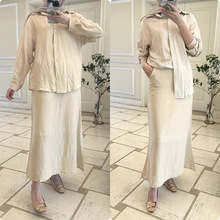 跨境亚马逊女士两件套复古加大码衬衫套装女高腰松紧裙子套装代发