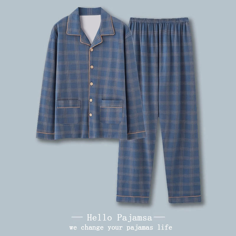 Long-Sleeved Pajamas for Men Spring and Autumn New Imitation Cotton High-End Plaid Suit Plus Size Casual Can Be Worn Outside Home Clothes Long-Sleeved Pajamas for Men Spring and Autumn New Imitation Cotton High-End Plaid Suit Plus Size Casual Can Be Worn Outside Home Clothes