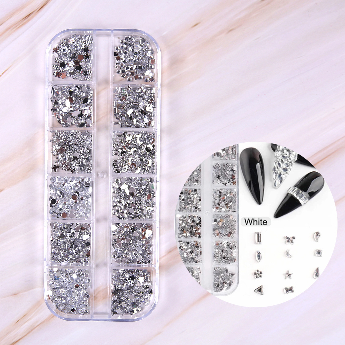 Joyas de uñas calientes transfronterizas ins12 rejilla amor estrella resina vidrio de forma especial diamante etiqueta de uñas diamante nail