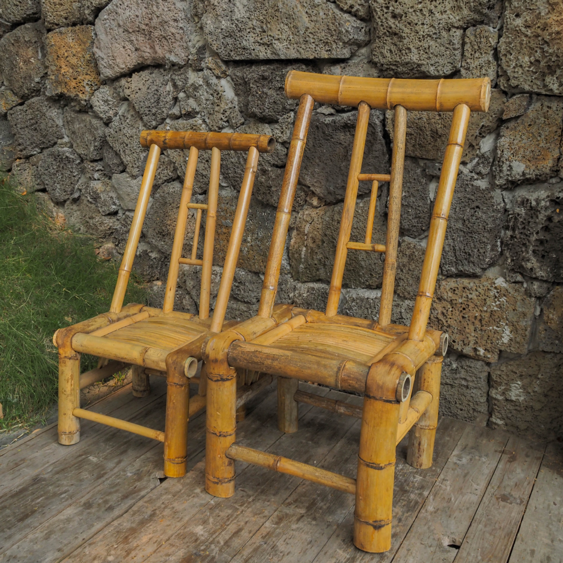 Handmade Bamboo Chair Backrest Chair Home Vintage Dining Chair Vintage Rattan Bamboo Stool Balcony Casual Small Chair