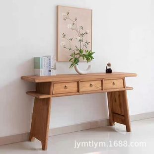 Old Elm Wood Door Panel Table Vintage Three Drawer Entrance Table Modern Simple Section Table Solid Wood Supply Table Entrance Table