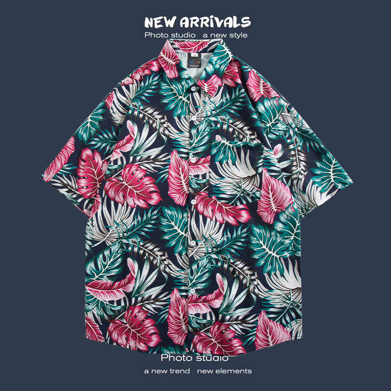 Camisa floral de manga corta Estilo de Hong Kong estilo retro de vetiver Estilo coreano moda guapo camisa de hombres y mujeres de moda y top de hadas
