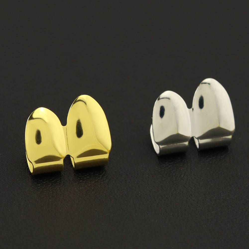 Cross-border Amazon hiphop oro tirantes dientes de doble punta de oro real galvanoplastia hip hop joyería tirantes fábrica ventas directas