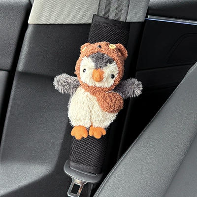 Seat belt shoulder pad Shoulder Pad Protective Cover Anti-Neck - button-bear-hat-satchel-penguin-linen-shoulder-pad-black