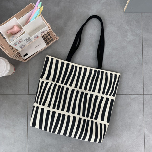 2025 New Style Simple Design Canvas Bag Women's Single Shoulder College Student Class Zipper Tote Canvas Shopping Bag