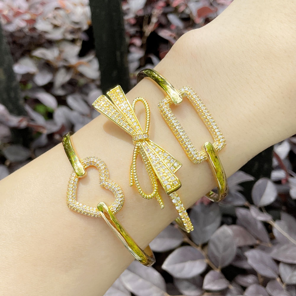 Fashion Heart Shape Bow Knot Copper Bangle Inlay Zircon Copper Bracelets