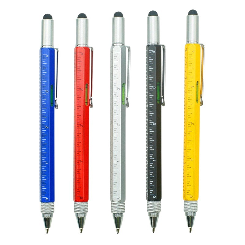 Multi-Función de pluma transfronteriza pluma capacitiva seis en uno de metal nivel de cuentas escala destornillador pantalla táctil herramienta pluma