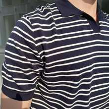 轻熟风韩版男士衬衫休闲条纹套头Polo衫潮流ins夏季短袖针织衫T恤