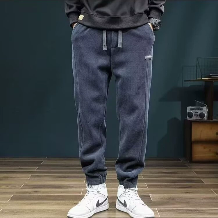 Весенние и осенние модные повседневные брюки мужские свободные минималистские вельветы толстые пучки ноги спортивные брюки молодежные брюки