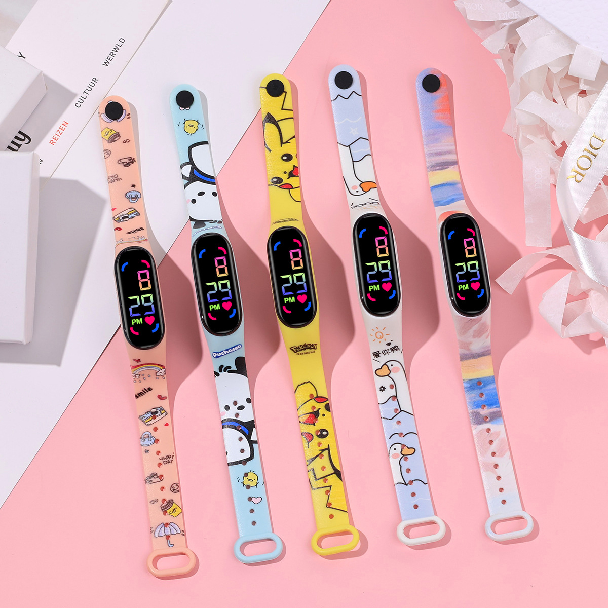 Printed Led Waterproof Digital Watch Cartoon Touch Primary School Student Cute Kindergarten Bracelet Watch Does Not Fade