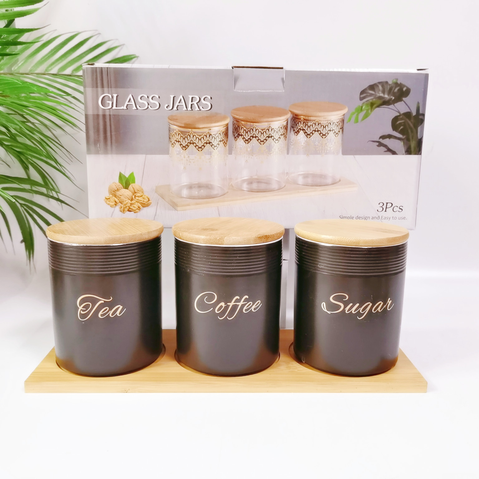 Comercio exterior transfronterizo Oriente Medio Exportar tarro sellado de cerámica con tapa de madera tarro de almacenamiento condimento de cocina tarro de té de café tarro