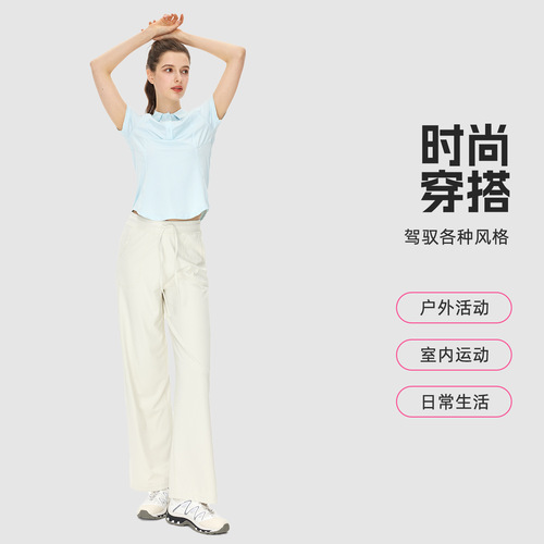 Year Spring and Summer Polo Collar Top Button Arc Shape Sport Yoga Short Sleeve T-Shirt Elastic Fitness Yoga