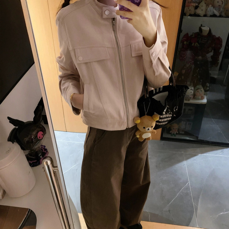 Pink Sweet Youthful Suede Work Jacket for Women, New Early Spring Style, Petite Casual Slimming Short Coat Pink Sweet Youthful Suede Work Jacket for Women, New Early Spring Style, Petite Casual Slimming Short Coat