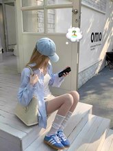 开春穿搭蓝色衬衫女韩系气质百搭长袖绝美宽松超好看防晒衬衣上衣