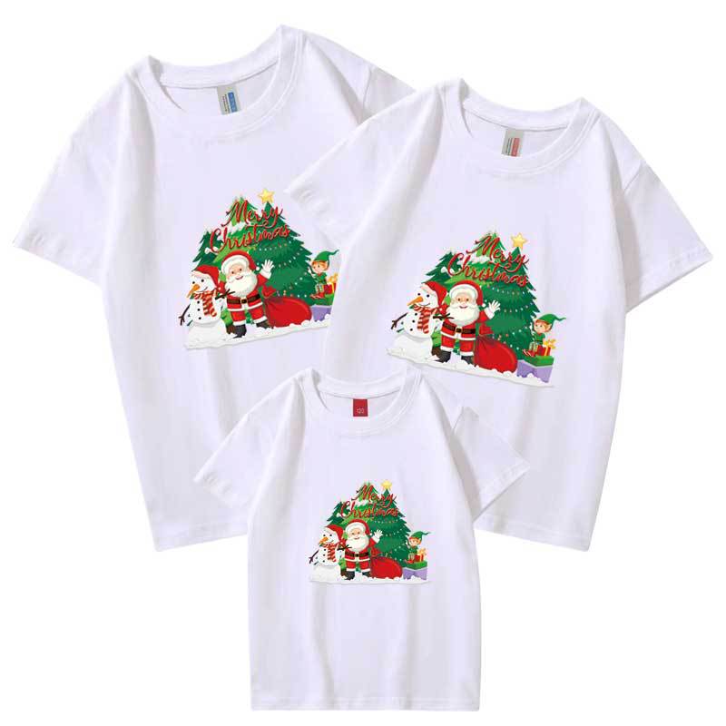 Mamá y papá niños familia desgaste Navidad dibujos animados Santa Claus impresión AliExpress europeo y americano padre-niño desgaste manga corta t