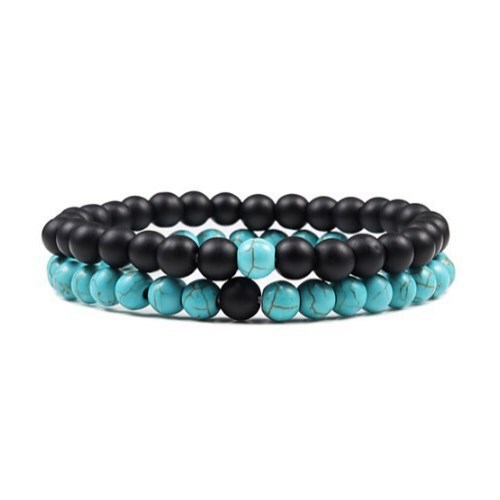 8mm Set of 2 Black Lava Volcanic Stone Elastic Cross-Border Bracelets Cross-Border Obsidian Agate T5353