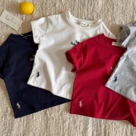 儿童短袖25夏男女童日系潮牌红色刺绣字母宝宝打底衫小童洋气T恤