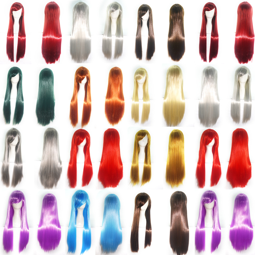 European and American Style Wig 80cm Colorful Long Straight Hair Anime Cos Wig High-Temperature Fiber Chemical Fiber Hair Head Cover