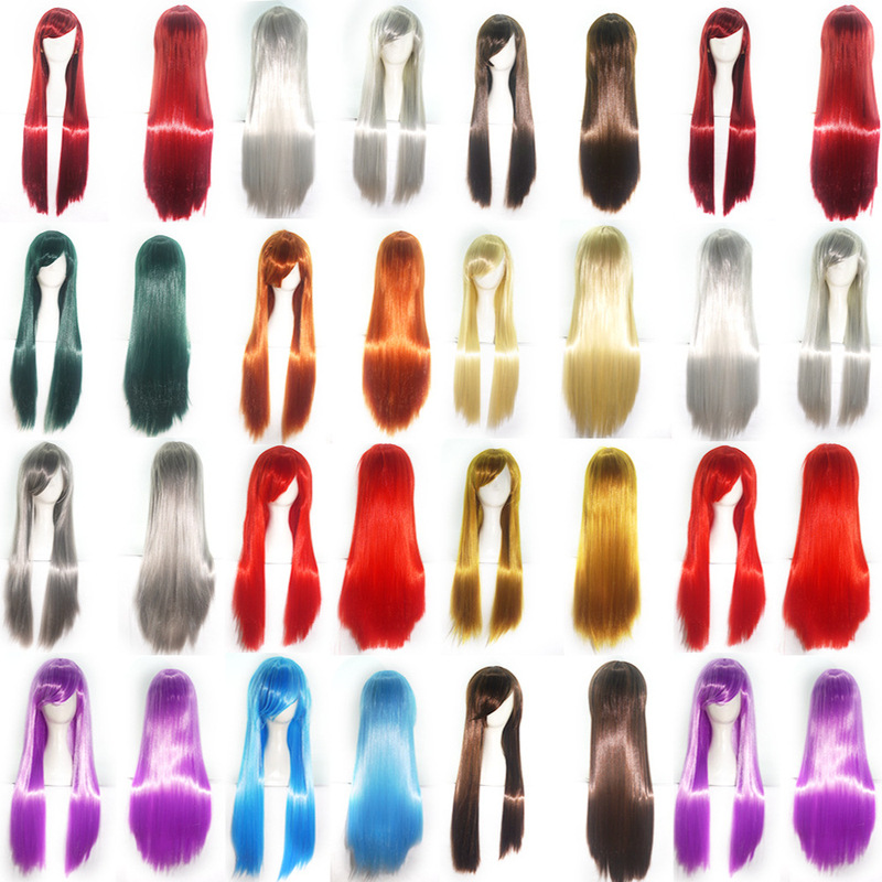 European and American wig 80cm color long straight hair anime COS wig high temperature silk chemical fiber hair head cover