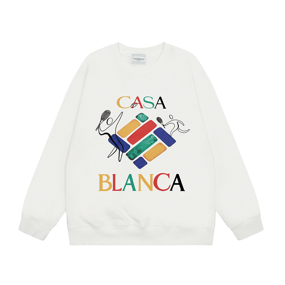 Marca de moda transfronteriza Casablanca letras de Casablanca impresión de color 380g lazo camiseta de cuello redondo