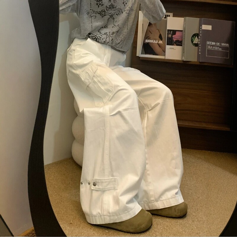 White Work Pants for Women, 2026 New American-Style Wide-Leg Jeans, Plus-Size Slimming Pants for Plus-Size Women, Spring Logging Pants White Work Pants for Women, 2026 New American-Style Wide-Leg Jeans, Plus-Size Slimming Pants for Plus-Size Women, Spring Logging Pants
