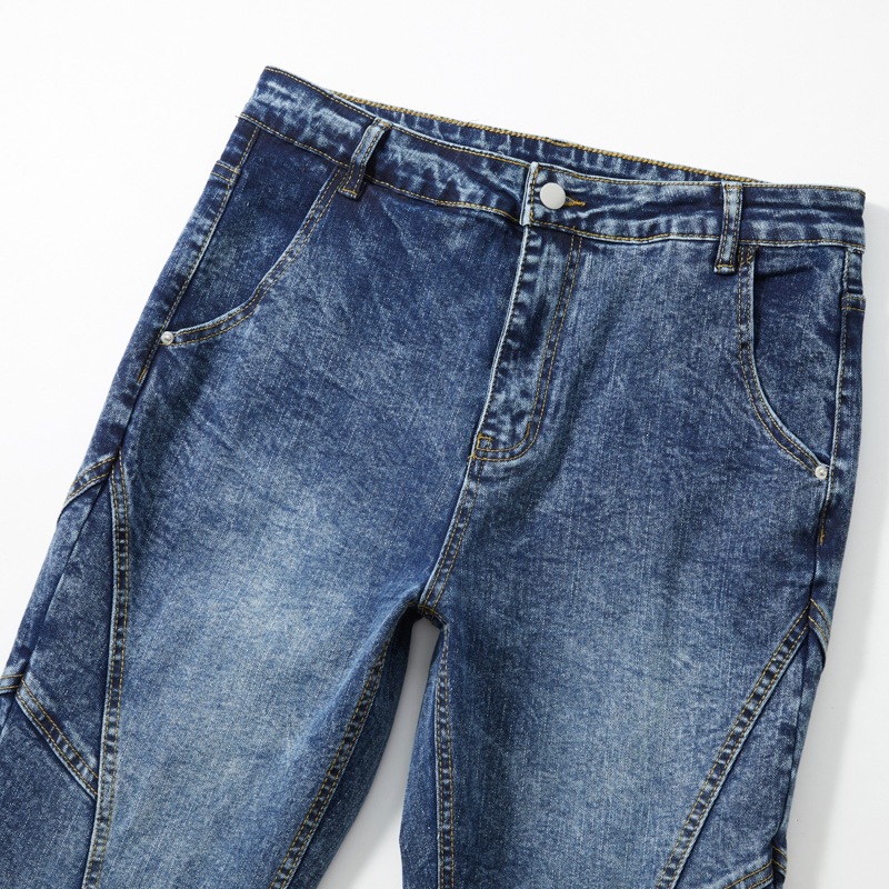Men's Washed Patchwork Flared Jeans High Street Style New American Exclusive Vibe Denim_viptrois.com
