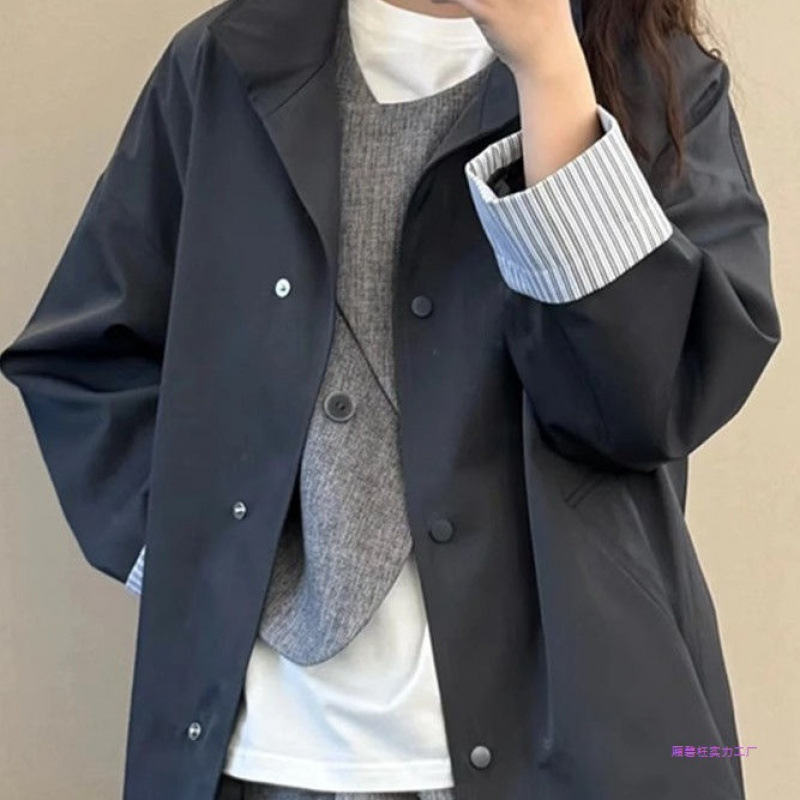 欧货跨境通勤风衣外套女春秋款新款中长款小个子感超好看韩系休闲|undefined
