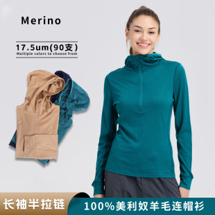Merino Wool Quick-Drying Clothing for Women Outdoor Half-Zip Long-Sleeved T-Shirt Merino Running Sports Hoodie Top
