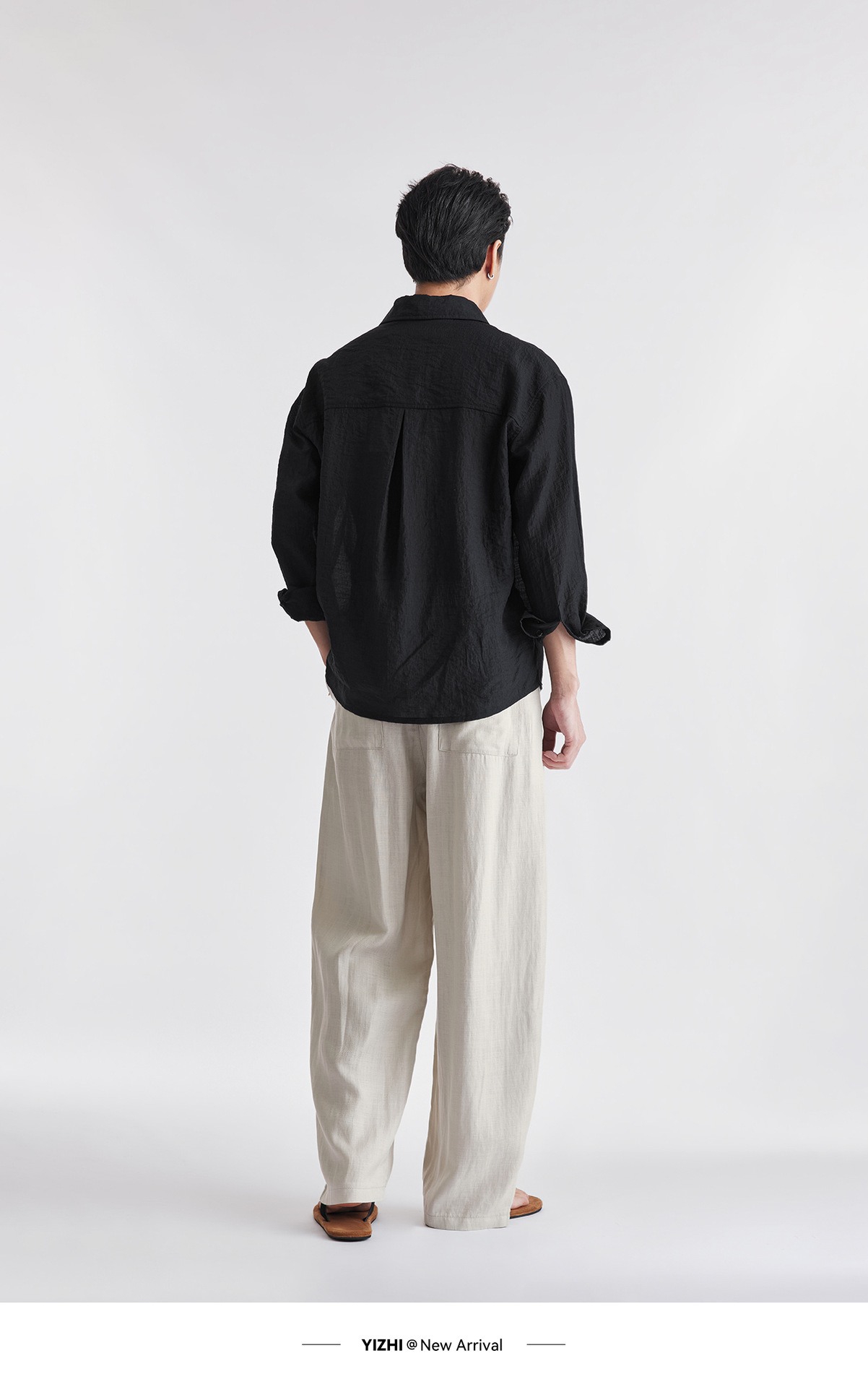 Quần dài nam ống rộng chất liệu linen phong cách Hàn Quốc — đen chi tiết 13