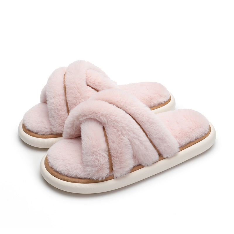 Open Plush Home Couple Slippers, Poop-Feeling Slippers, Autum Cotton Slippers, Women's Non-Slip Eva Soles