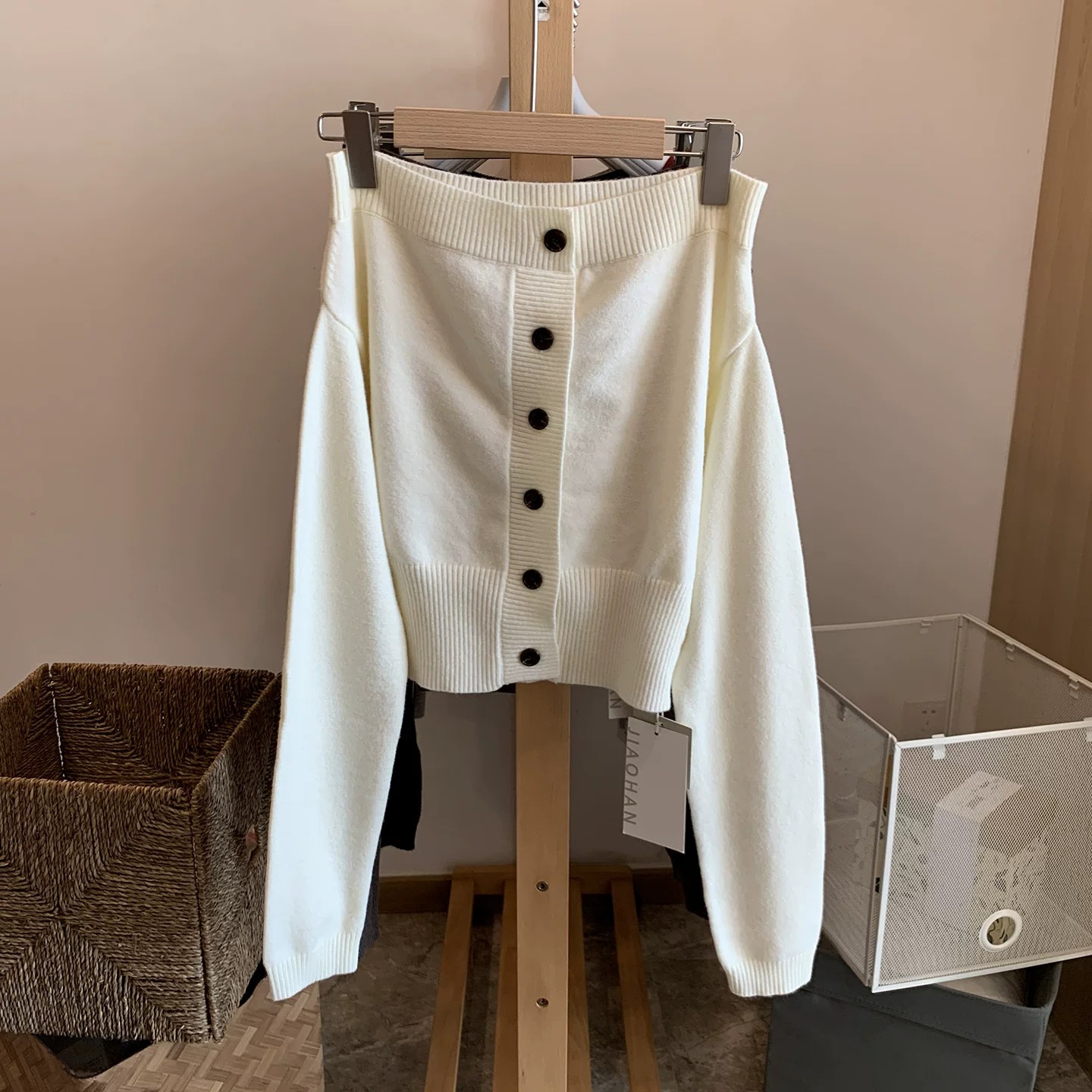 White knitted winter short sweater