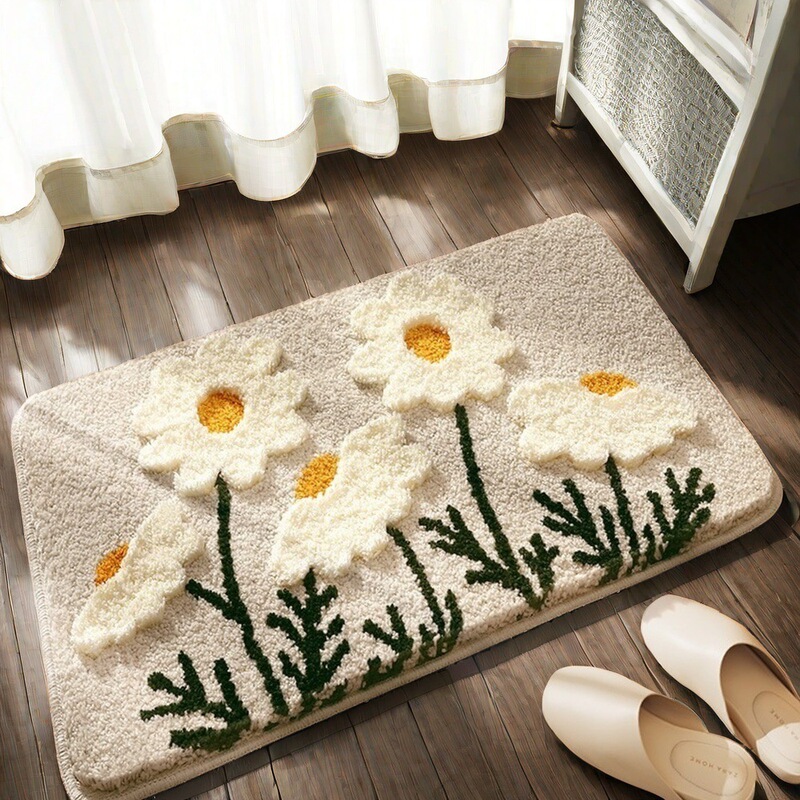 Bathroom Floor Mat Flocking High and Low Hair Stereo 3D Mori Green Flower Door Mat Water Absorbent Mat Toilet Foot Mat