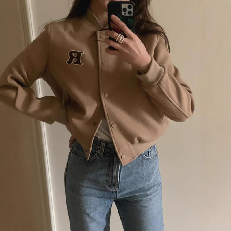 Big Sale Maybeb*By Pure Color Baseball Jacket Autum Women's Outwear Women's Fashion Top Korean Autum Clothing