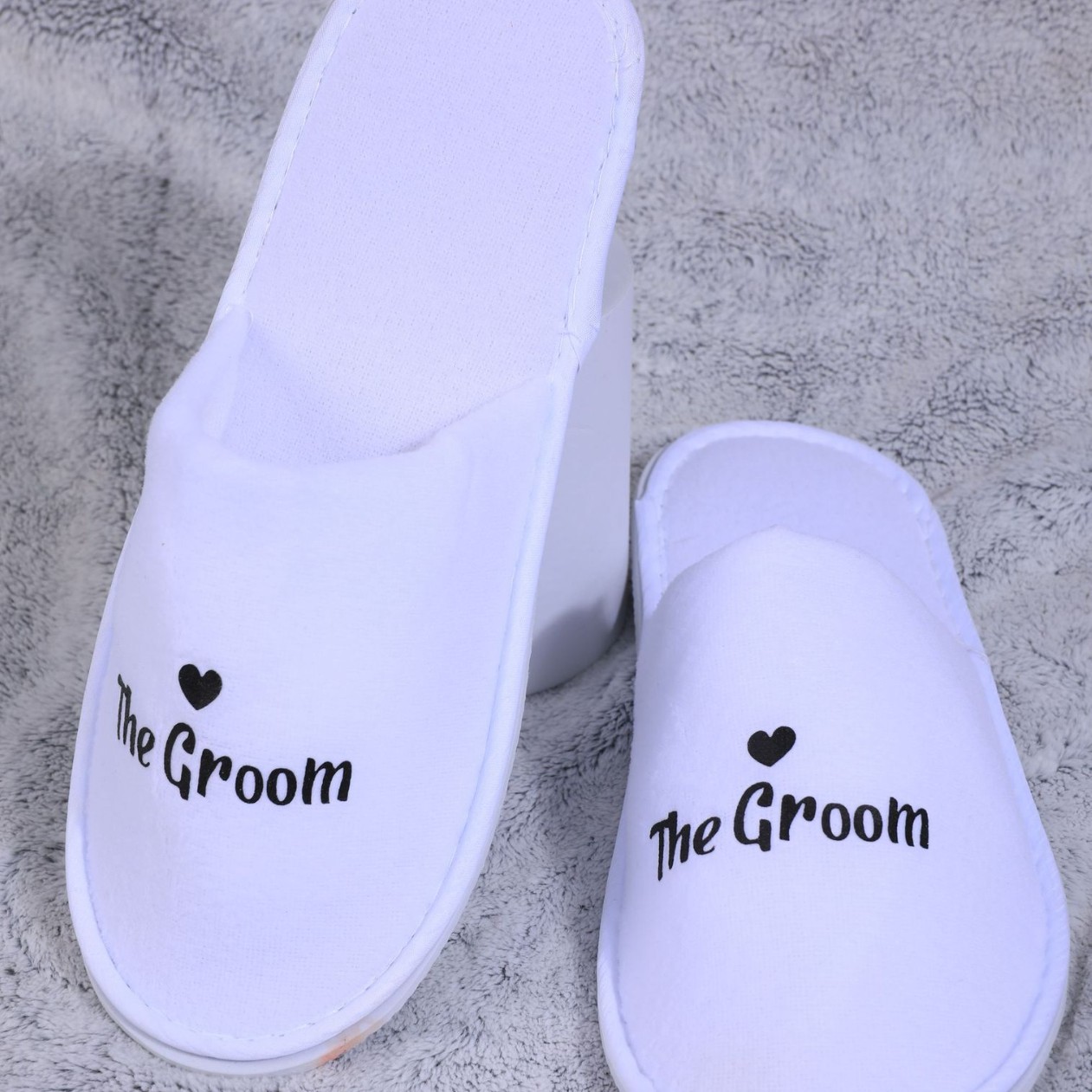 Nuevo viaje casero boda novia zapatillas de lana de coral desechables lavable letras inglesas