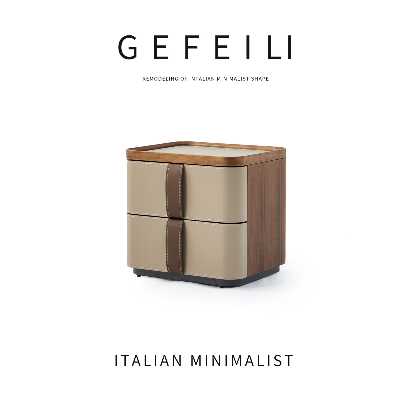 BERA65#2025新款意式极简实木床头柜马鞍皮现代简约设计师卧室家