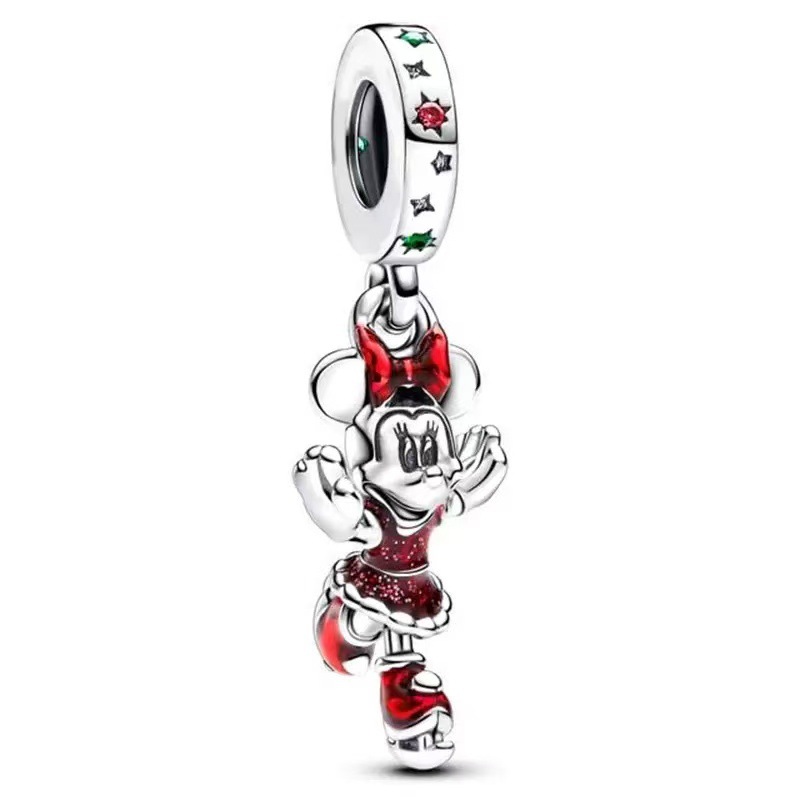 Disney Minnie Mouse Ice Skating Dangle Charm Sterling Silver Red