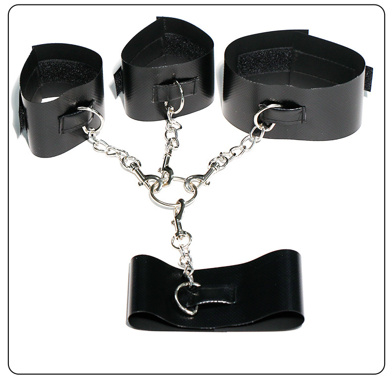 SM Hook-and-Loop Hand and Foot Cuffs Set in Black PVC with Metal Hardware — detail image 20