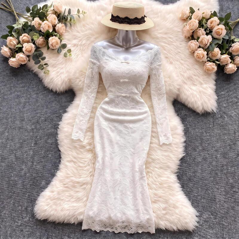 Carefully Selected French Elegant Women's Dress, Heavy Beaded V Neck Waistband, Lantern Sleeves, Elegant Ruffled Streamers, Long