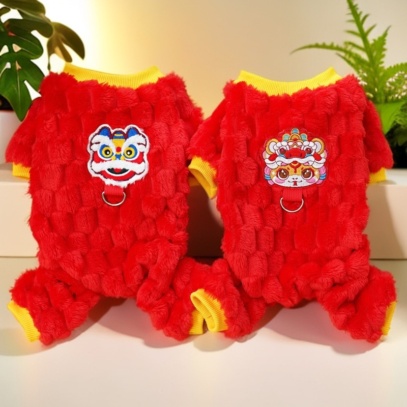 Año Nuevo despierta león perro de cuatro patas ropa de peluche tracción de mascotas perros gatos ropa para gatos otoño invierno cálido Teddy