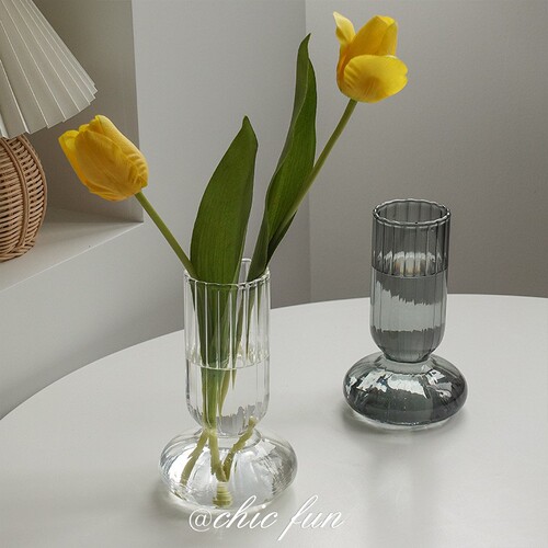 Glass vase decoration living room flower arrangement Nordic flower mini ins desktop transparent striped glass vase