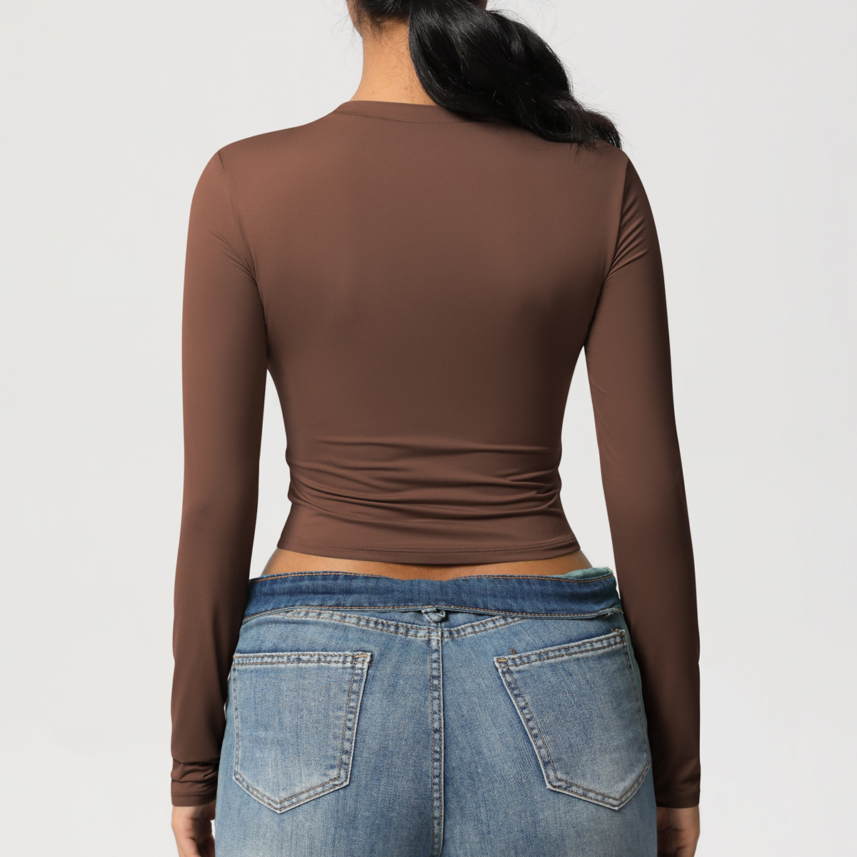 Maglietta a maniche lunghe slim fit, elastica e ad asciugatura rapida, per pilates, corsa, fitness e yoga_voghion.com